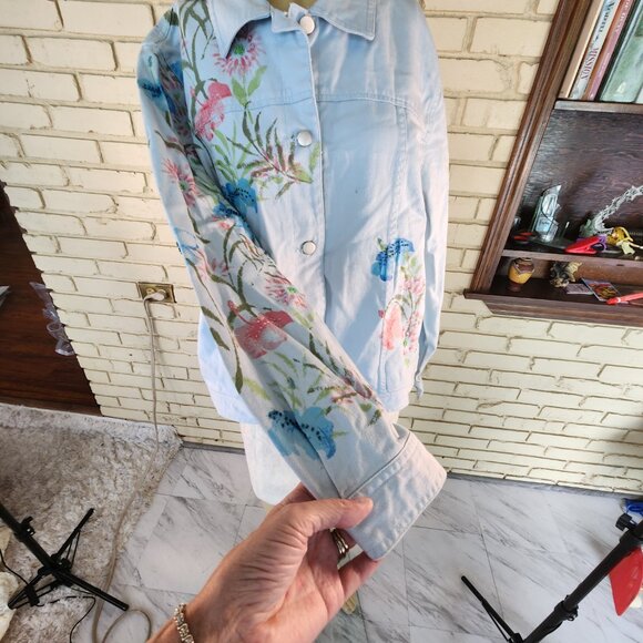 Nwt Coldwater Creek Womens Jean Jacket Lightwash Floral Size Xl - Picture 5 of 11